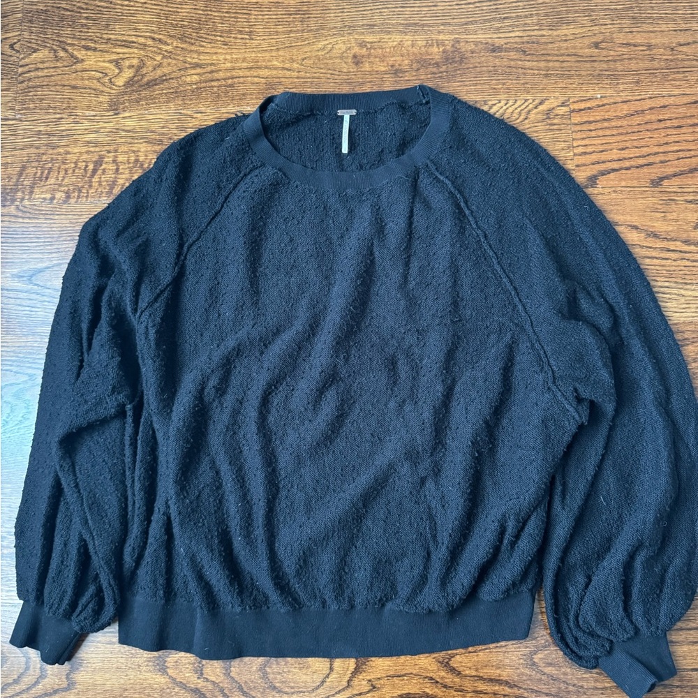 Free People Black Textured Crew Neck Sweater